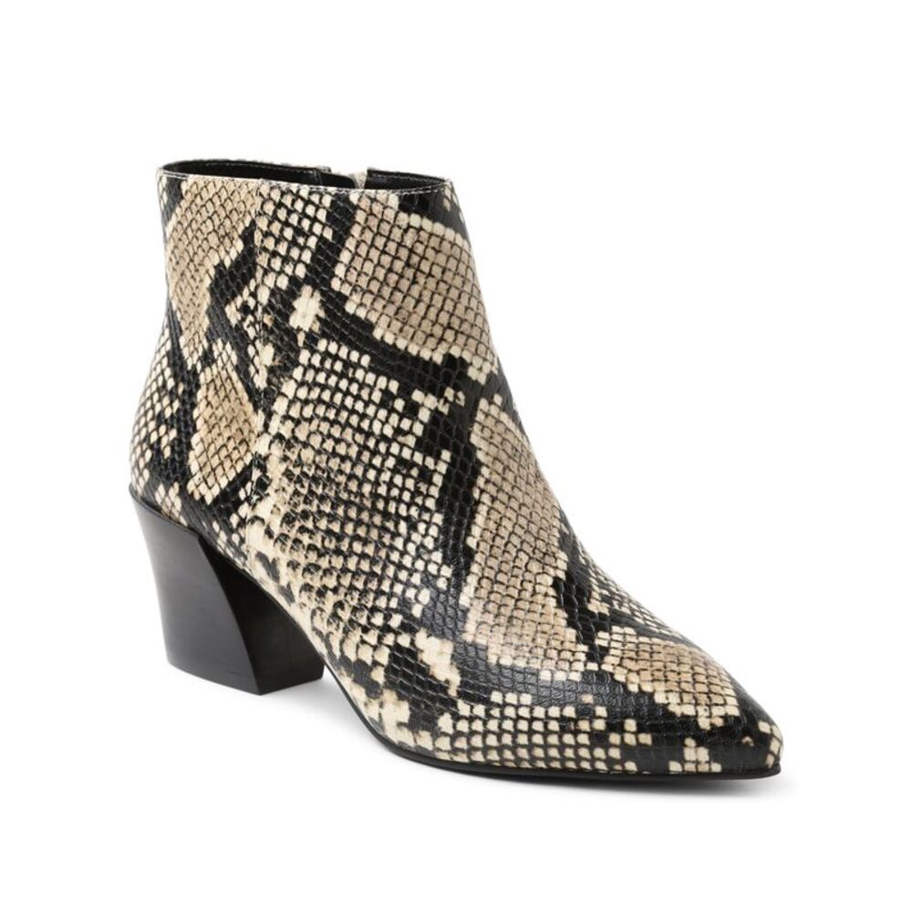 KENSIE Womens Beige Snake Print Angled Heel Leticia Leather Booties 7.5 M